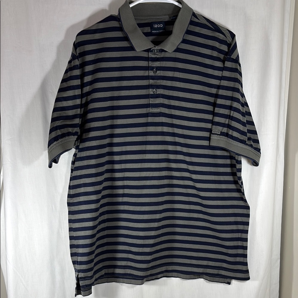 IZOD Men's Striped Polo Shirt - Navy/Olive